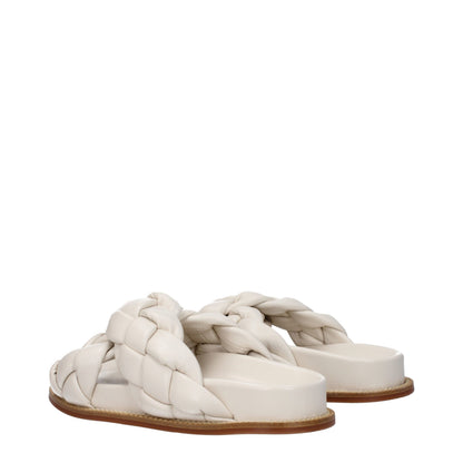 Flat Clogs Sandals by Fabiana Filippi for women in leather & rubber beige & ivory showcases a sculptural silhouette as Women's Leather & Rubber Flat Clogs Sandals, defined by a sculptural flat and sculptural open toe style for a sculptural look.