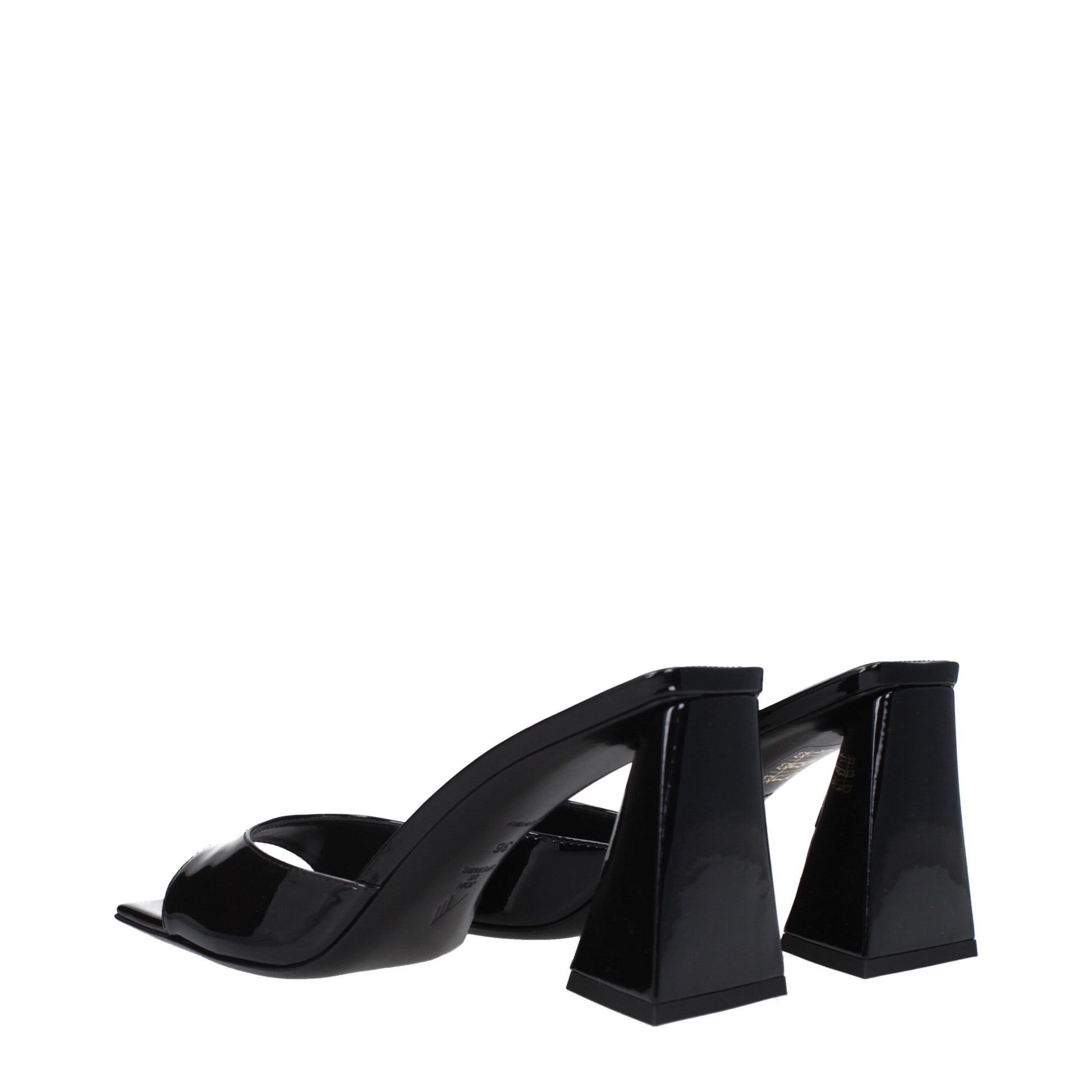 High-Heel Sandals by The Attico for women in patent leather black showcases a sculptural silhouette as Women's Patent Leather High-Heel Sandals, defined by a sculptural 8-5-cm-heel high-heel and sculptural open toe style for a sculptural look.