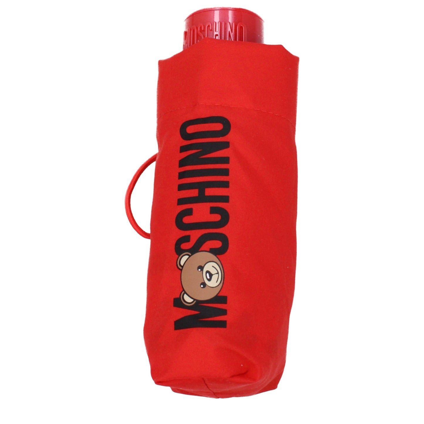 Umbrella by Moschino for women in polyamide red presents a versatile silhouette, artfully capturing the essence of the versatile Polyester Umbrella design for a sophisticated look.