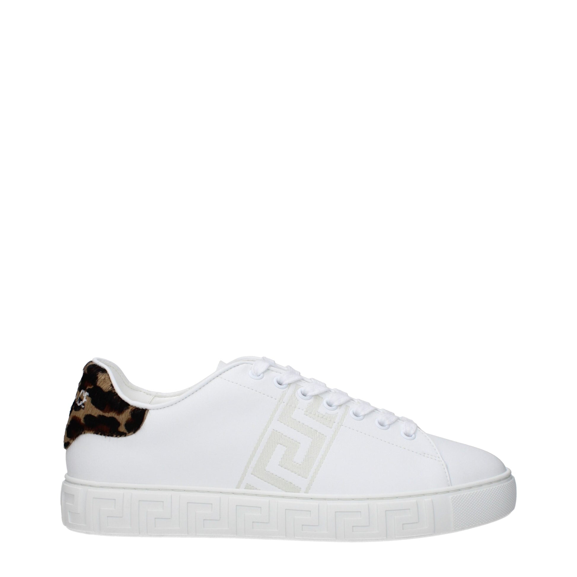Sneakers by Versace for men in leather & rubber white presents a sumptuous silhouette, artfully capturing the essence of the Men's Fashion Leather & Rubber Sneakers with its sumptuous fashion style design.
