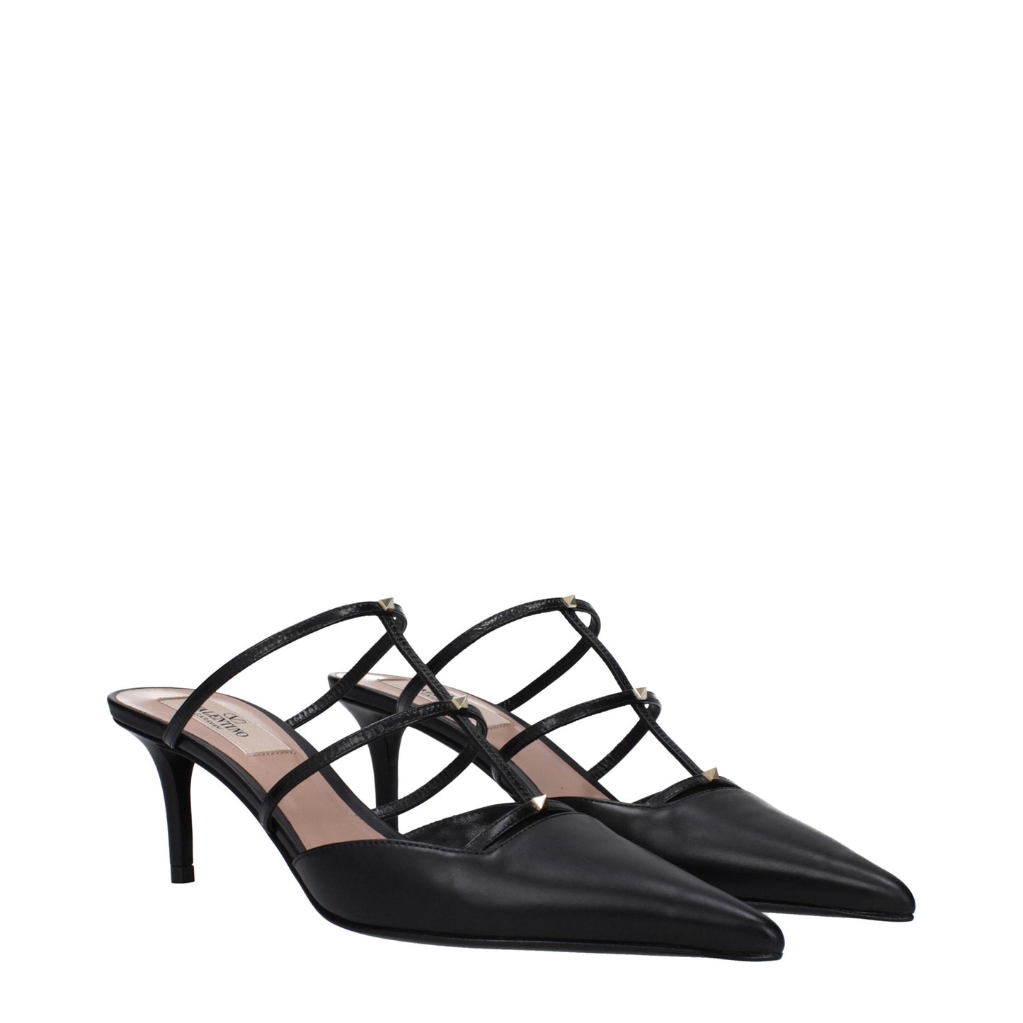 Mid-Heel Sandals by Valentino Garavani for women in leather black & gold features an architectural design from the Women's Leather Mid-Heel Sandals collection, defined by a architectural 6-5-cm-heel mid-heel and for a architectural finish.