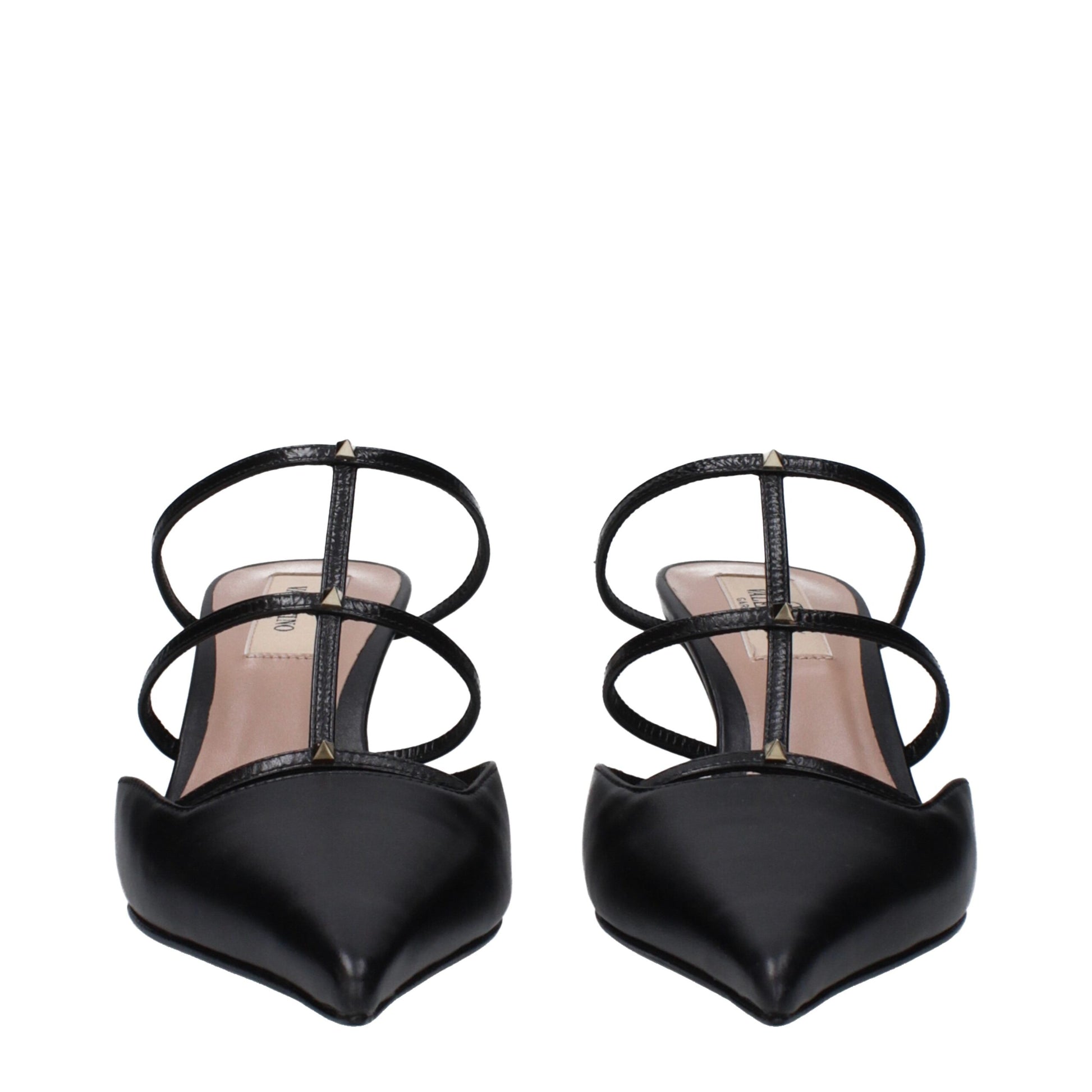Mid-Heel Sandals by Valentino Garavani for women in leather black & gold presents a sculptural silhouette, showcasing the Women's Leather Mid-Heel Sandals design with a sculptural 6-5-cm-heel mid-heel and for a premium look.