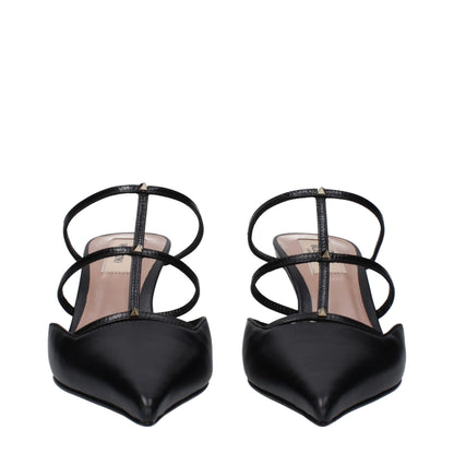 Mid-Heel Sandals by Valentino Garavani for women in leather black & gold presents a sculptural silhouette, showcasing the Women's Leather Mid-Heel Sandals design with a sculptural 6-5-cm-heel mid-heel and for a premium look.