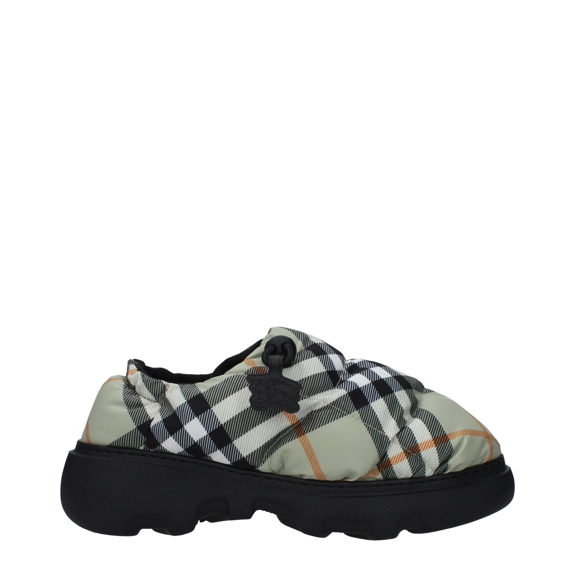 Mid-Heel Loafer Slip-On Shoes by Burberry for women in rubber & fabric green & print features an ergonomic silhouette, perfectly showcasing Women's Rubber & Fabric Mid-Heel Loafer Slip-On Shoes with its distinct 4-5-cm-heel mid-heel and elegant round toe style.