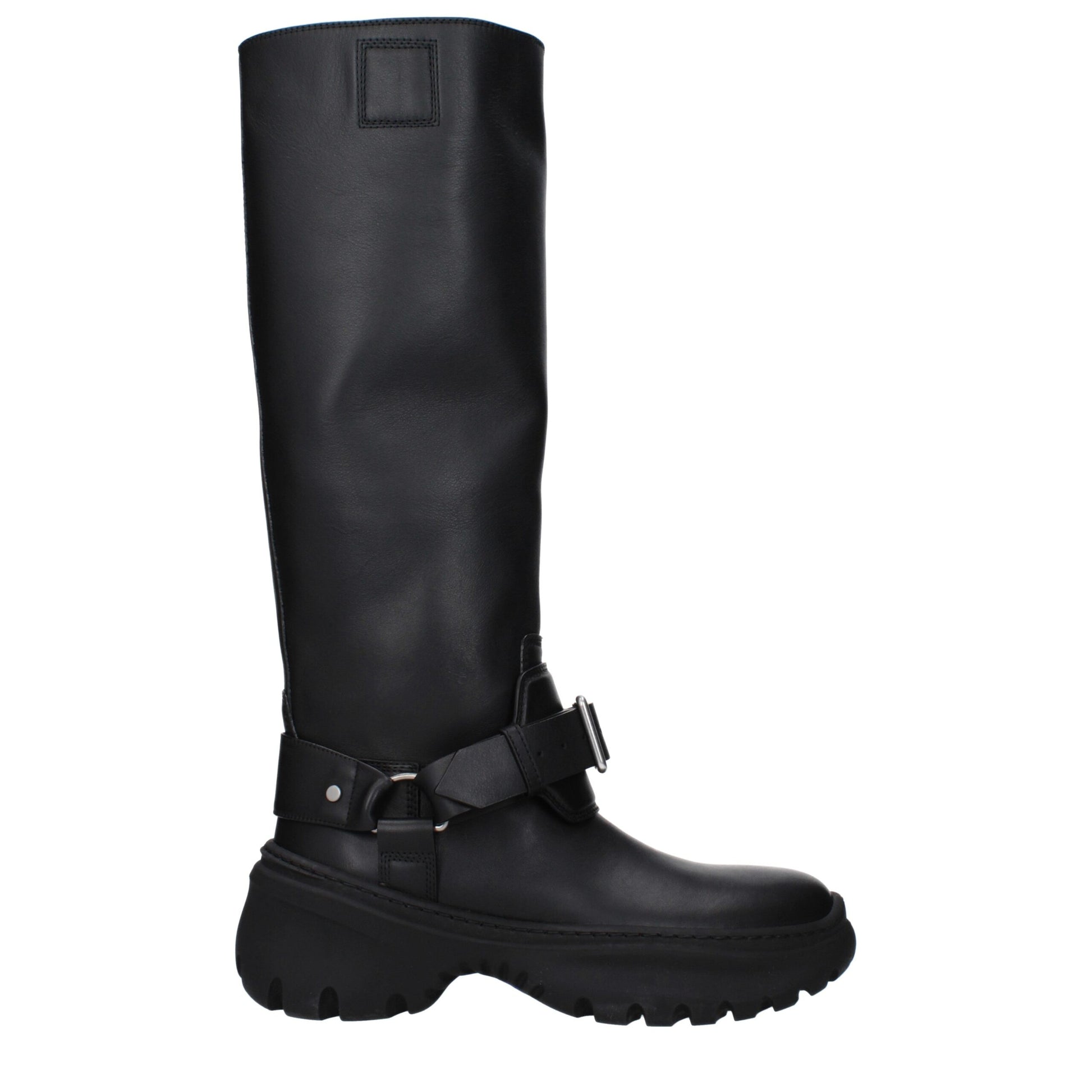 Mid-Heel Boots by Burberry for women in leather & rubber black & silver showcases a impeccable silhouette as Women's Leather & Rubber Mid-Heel Boots, artfully defined by a impeccable 5-cm-heel mid-heel and a impeccable round toe style.
