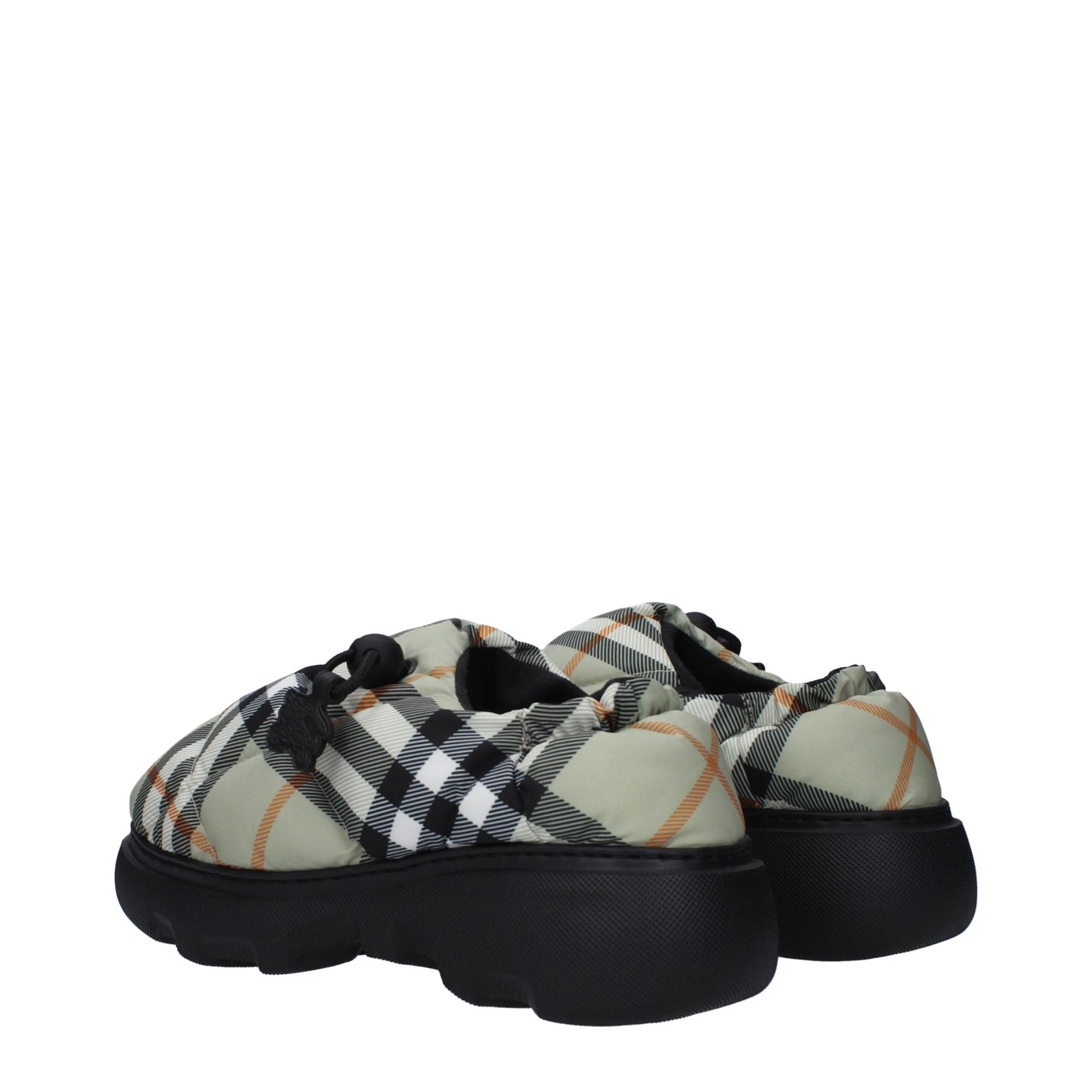 Mid-Heel Loafer Slip-On Shoes by Burberry for women in rubber & fabric green & print features an ergonomic silhouette, perfectly showcasing Women's Rubber & Fabric Mid-Heel Loafer Slip-On Shoes with its distinct 4-5-cm-heel mid-heel and elegant round toe style.