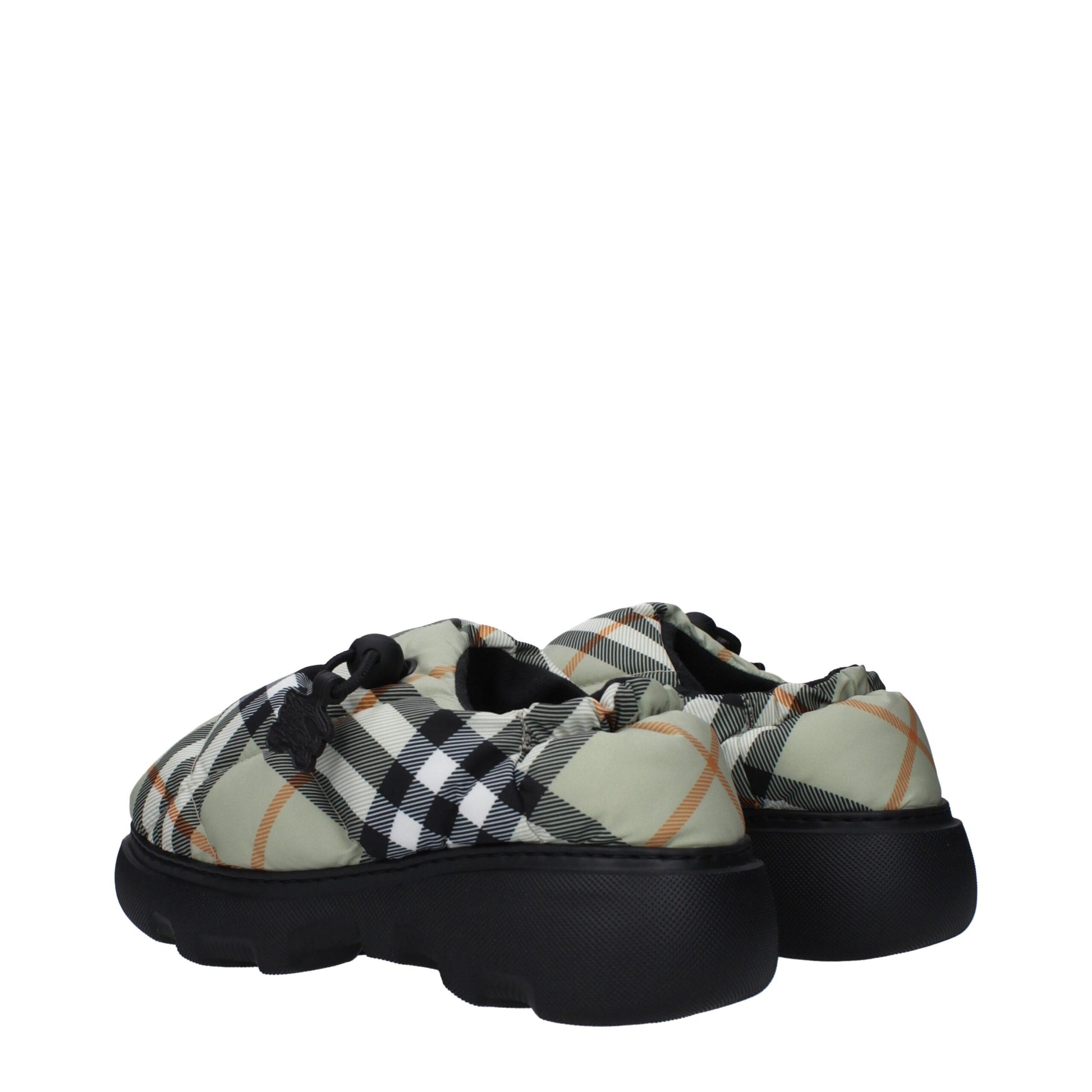 Mid-Heel Loafer Slip-On Shoes by Burberry for women in rubber & fabric green & print features an ergonomic silhouette, perfectly showcasing Women's Rubber & Fabric Mid-Heel Loafer Slip-On Shoes with its distinct 4-5-cm-heel mid-heel and elegant round toe style.