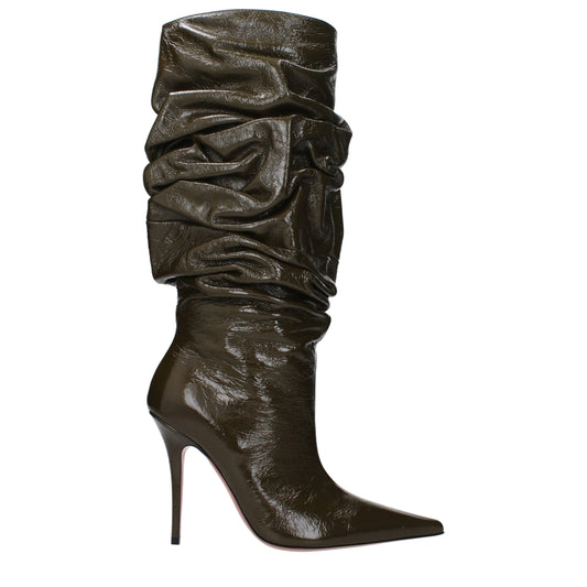 High-Heel Boots by Amina Muaddi for women in leather green features an avant-garde Women's Leather High-Heel Boots silhouette, defined by a sophisticated high-heel 10-5-cm-heel and a avant-garde .