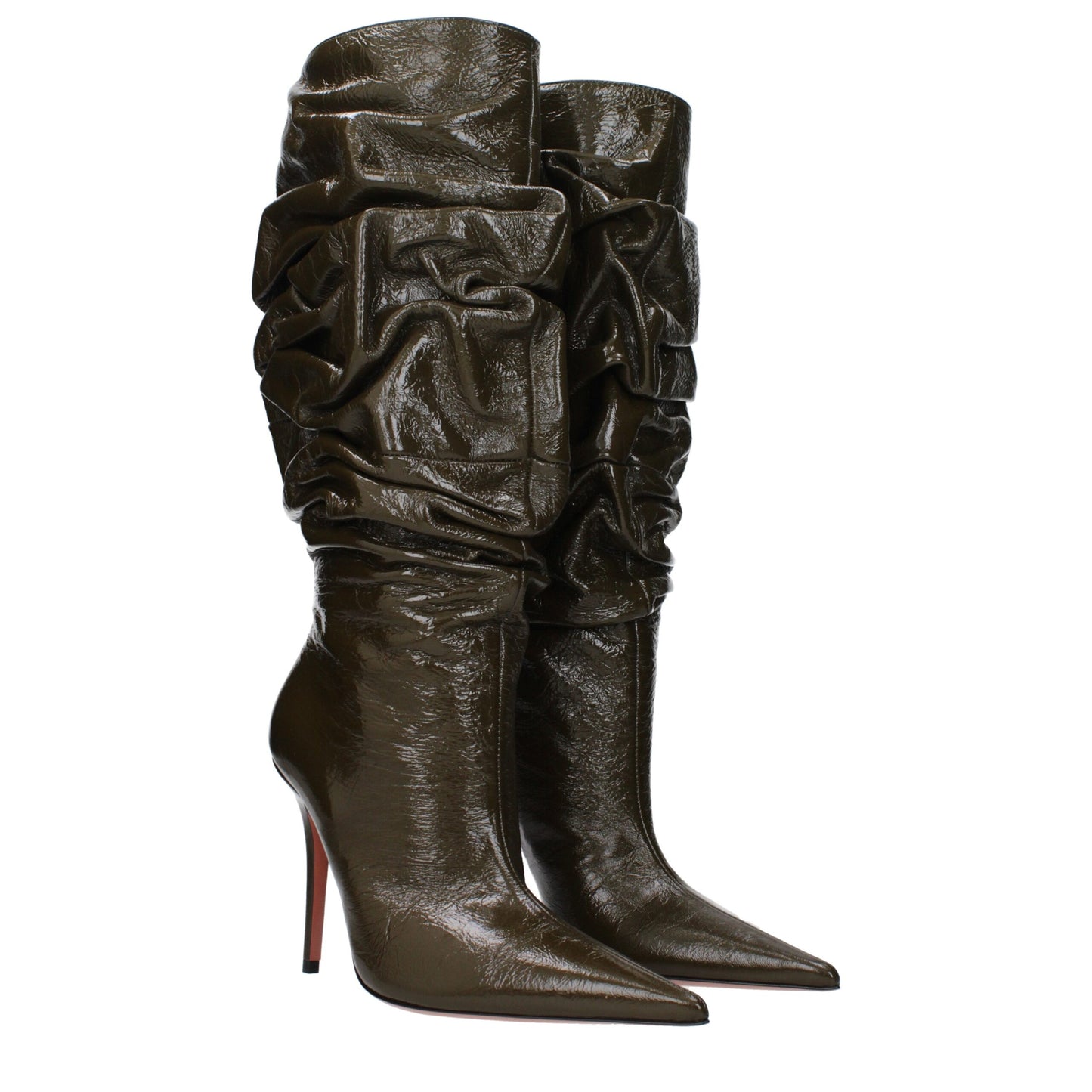 High-Heel Boots by Amina Muaddi for women in leather green showcases a impeccable silhouette as Women's Leather High-Heel Boots, artfully defined by a impeccable high-heel 10-5-cm-heel and a impeccable .