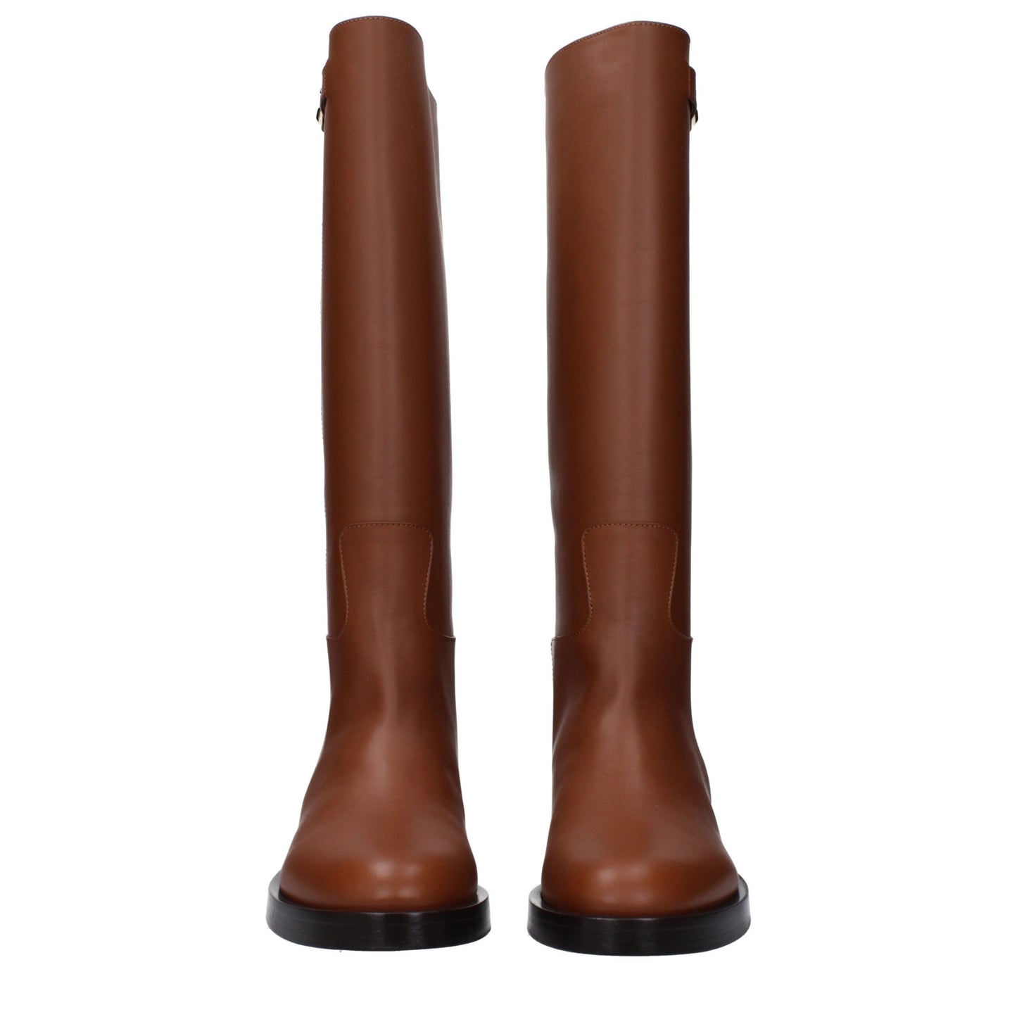 Flat Boots by Valentino Garavani for women in leather brown features an avant-garde Women's Leather Flat Boots silhouette, defined by a sophisticated flat and a avant-garde round toe style.