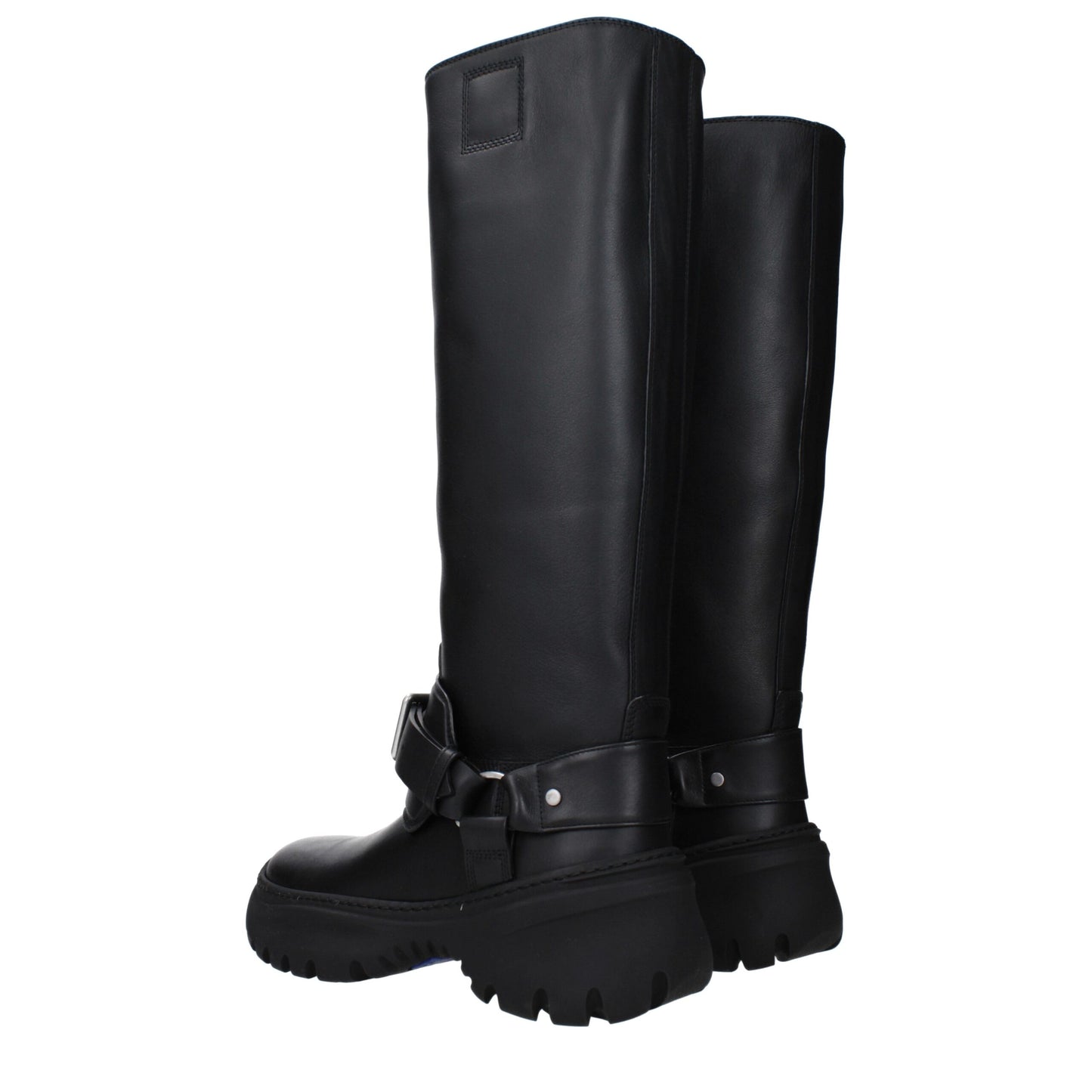 Mid-Heel Boots by Burberry for women in leather & rubber black & silver features an enchanting design from the Women's Leather & Rubber Mid-Heel Boots collection, highlighting a enchanting 5-cm-heel mid-heel and round toe style for a refined look.