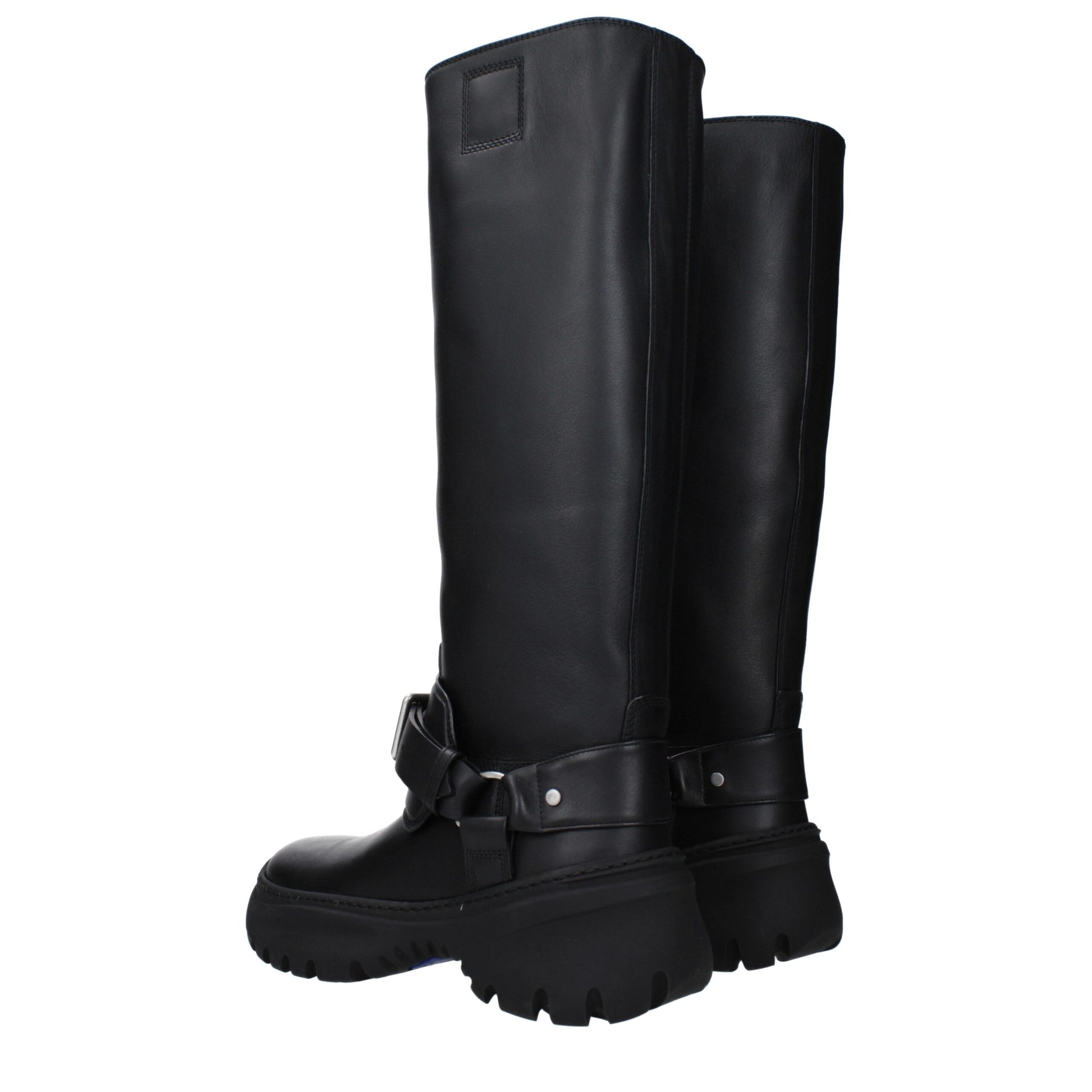 Mid-Heel Boots by Burberry for women in leather & rubber black & silver features an enchanting design from the Women's Leather & Rubber Mid-Heel Boots collection, highlighting a enchanting 5-cm-heel mid-heel and round toe style for a refined look.