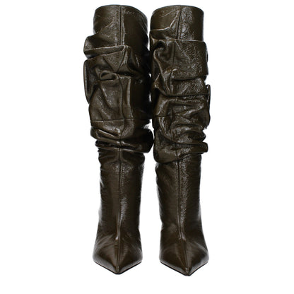 High-Heel Boots by Amina Muaddi for women in leather green features an enchanting design from the Women's Leather High-Heel Boots collection, highlighting a enchanting high-heel 10-5-cm-heel and for a refined look.