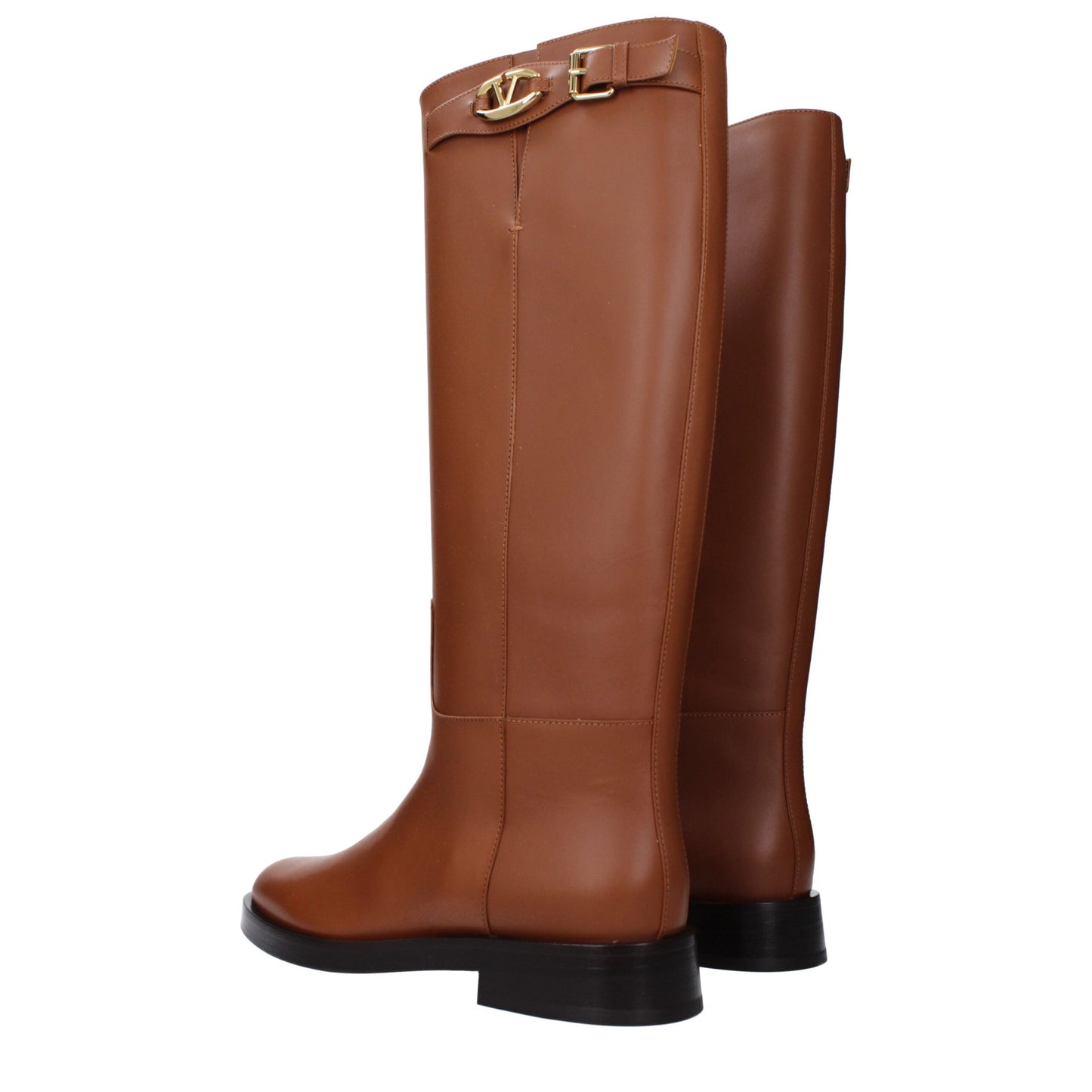 Flat Boots by Valentino Garavani for women in leather brown features an effortless chic silhouette from the Women's Leather Flat Boots collection, showcasing a effortless chic flat and refined round toe style for an effortless chic look.
