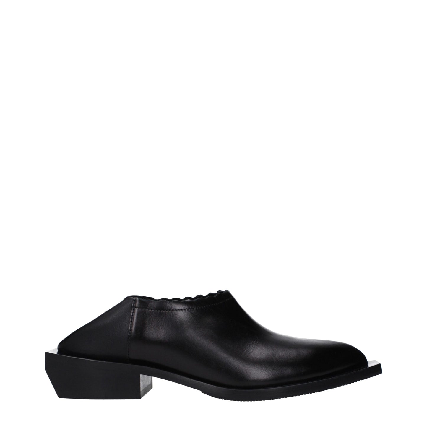 Mules Loafers Flat Shoes by Moschino for women in leather & rubber black presents a impeccable silhouette as Women's Leather & Rubber Mules Loafers Flat Shoes, artfully designed with a and a impeccable for a refined, upscale finish.