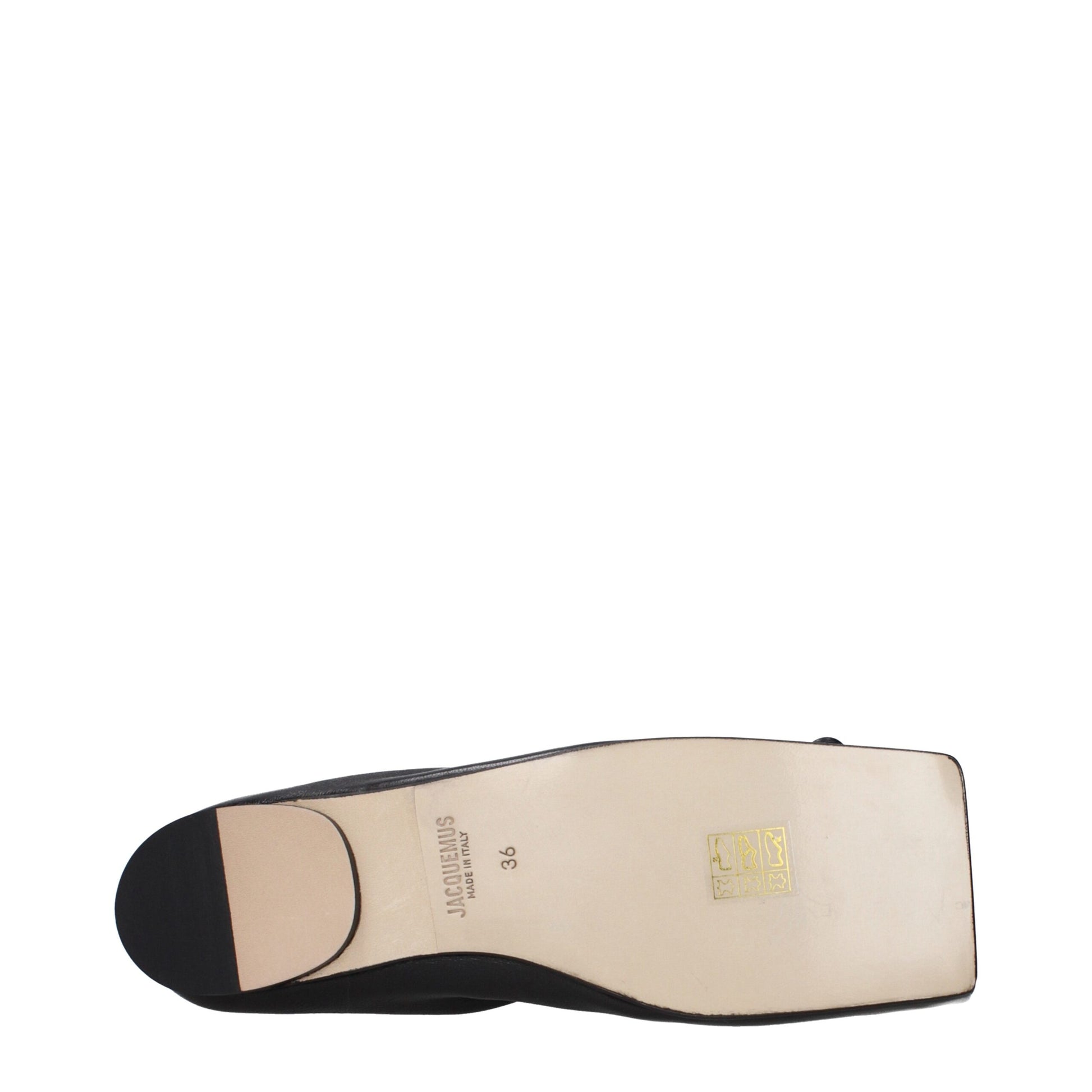 Ballet Flat Shoes by Jacquemus for women in leather black presents a effortless chic silhouette, showcasing the Women's Leather Ballet Flat Shoes design with a effortless chic and square toe style for a sophisticated look.