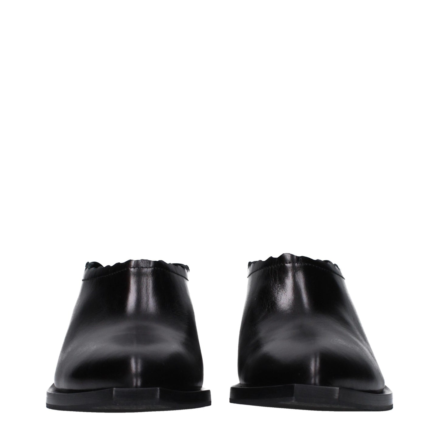 Mules Loafers Flat Shoes by Moschino for women in leather & rubber black showcases a resplendent Women's Leather & Rubber Mules Loafers Flat Shoes aesthetic with a and .