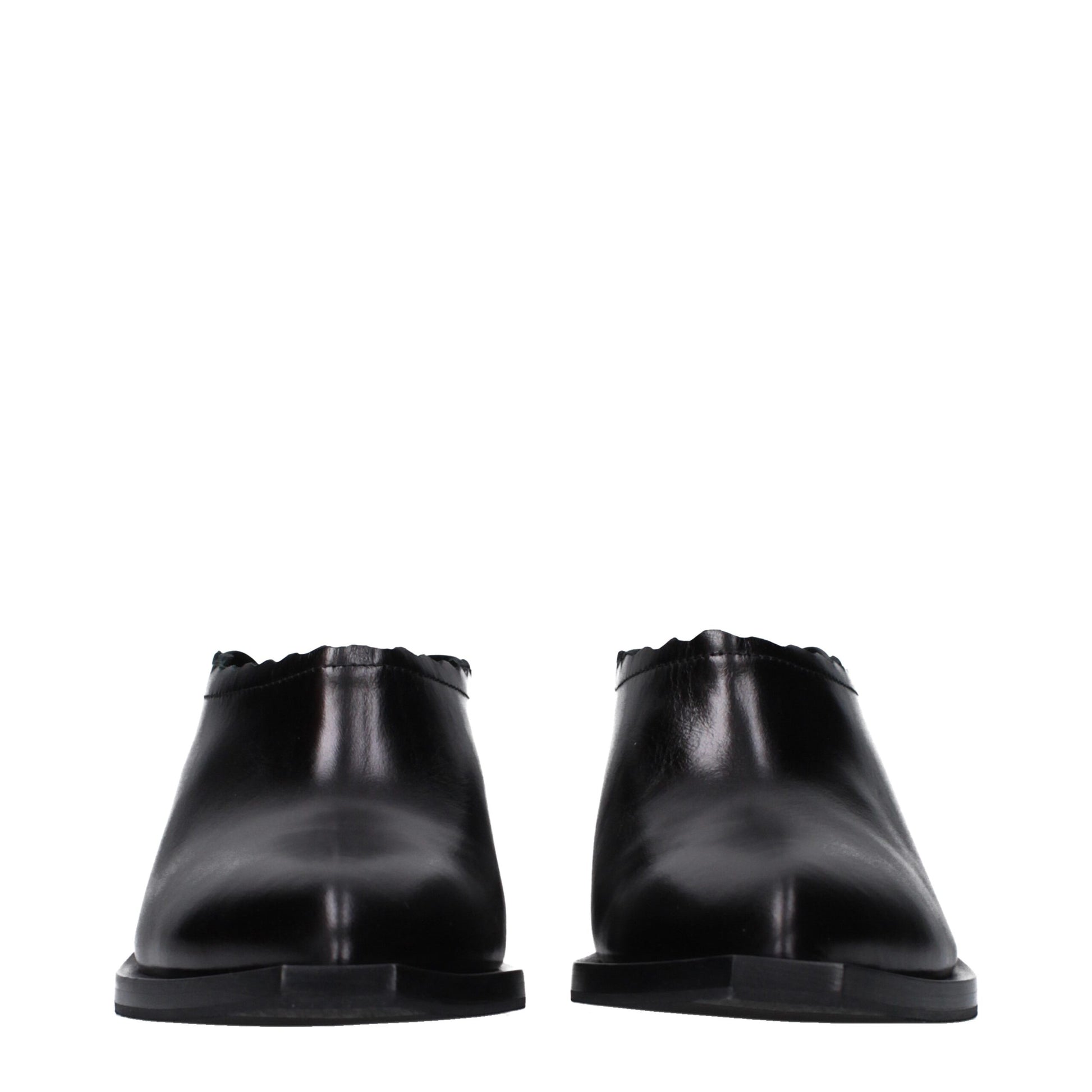 Mules Loafers Flat Shoes by Moschino for women in leather & rubber black showcases a resplendent Women's Leather & Rubber Mules Loafers Flat Shoes aesthetic with a and .