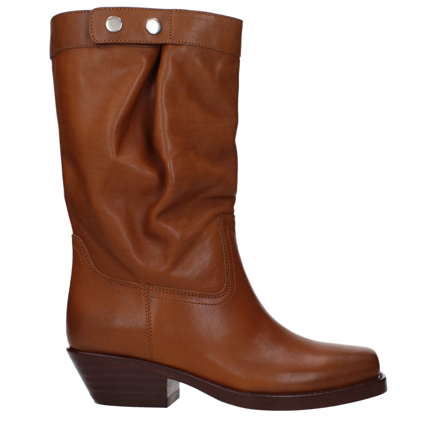 Mid-Heel Ankle Boots by Isabel Marant for women in leather brown & silver showcases a impeccable silhouette as Women's Leather Mid-Heel Ankle Boots, artfully defined by a impeccable 4-cm-heel mid-heel and a impeccable square toe style.