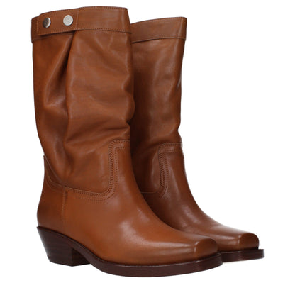 Mid-Heel Ankle Boots by Isabel Marant for women in leather brown & silver features an avant-garde Women's Leather Mid-Heel Ankle Boots silhouette, defined by a sophisticated 4-cm-heel mid-heel and a avant-garde square toe style.