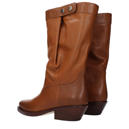 Mid-Heel Ankle Boots by Isabel Marant for women in leather brown & silver features an avant-garde Women's Leather Mid-Heel Ankle Boots silhouette, defined by a sophisticated 4-cm-heel mid-heel and a avant-garde square toe style.