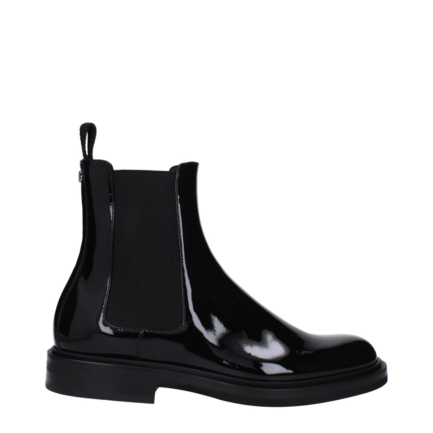 Flat Ankle Boots by Dolce & Gabbana for men in patent leather black & silver features an avant-garde Men's Patent Leather Flat Ankle Boots silhouette, defined by a sophisticated flat and a avant-garde .