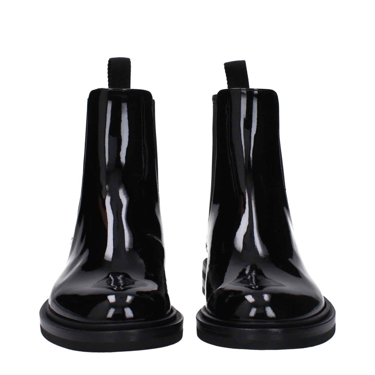 Flat Ankle Boots by Dolce & Gabbana for men in patent leather black & silver features an effortless chic silhouette from the Men's Patent Leather Flat Ankle Boots collection, showcasing a effortless chic flat and refined for an effortless chic look.