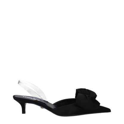 Mid-Heel Sandals by Versace for women in leather & satin black & transparent features an statuesque Women's Leather & Satin Mid-Heel Sandals silhouette with a refined 4-5-cm-heel mid-heel and elegant .