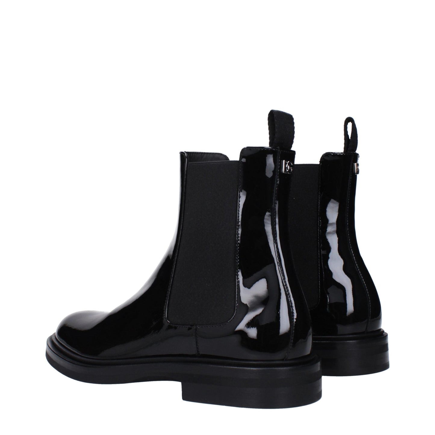 Flat Ankle Boots by Dolce & Gabbana for men in patent leather black & silver showcases a ergonomic silhouette from the Men's Patent Leather Flat Ankle Boots collection, featuring a ergonomic flat and a ergonomic .