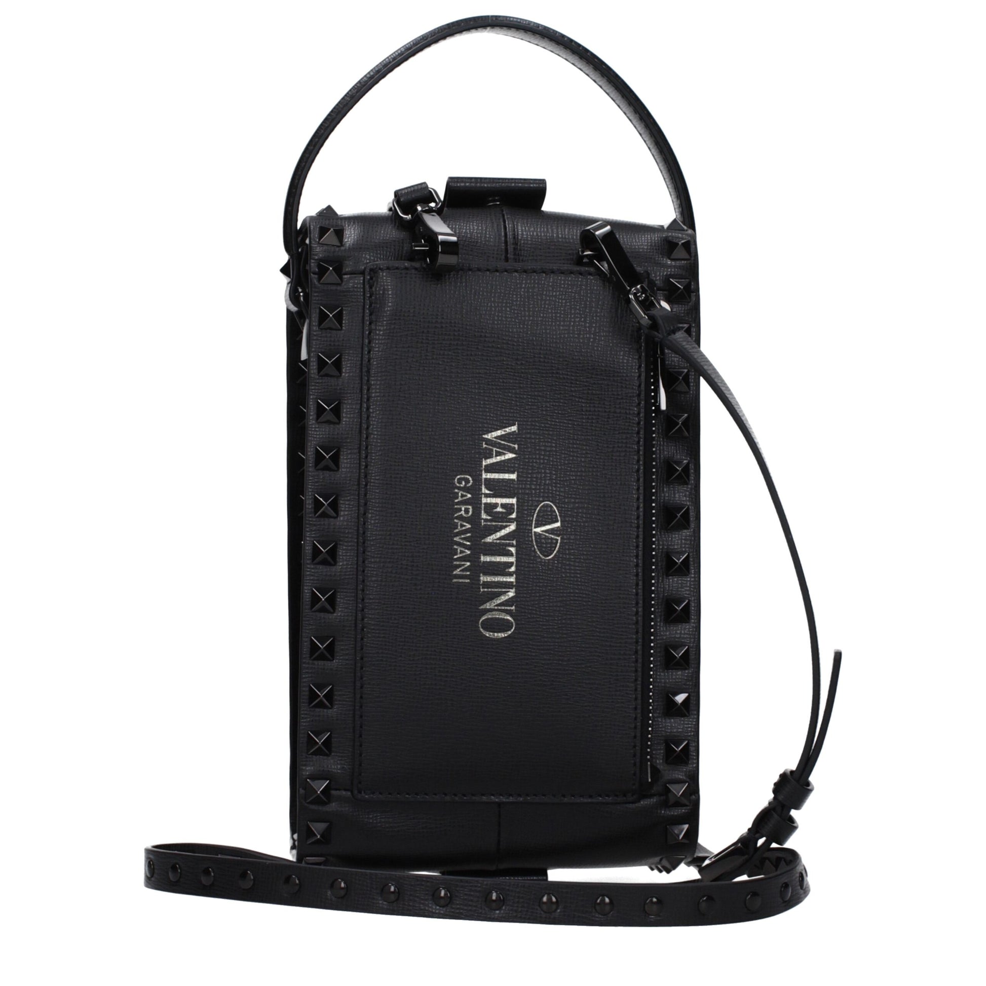 Small Clutch Handbag by Valentino Garavani for men in leather black features a sculptural silhouette with a secure zipper, ample external-pockets, and versatile shoulder-strap, adjustable-strap & handle for a sculptural finish.