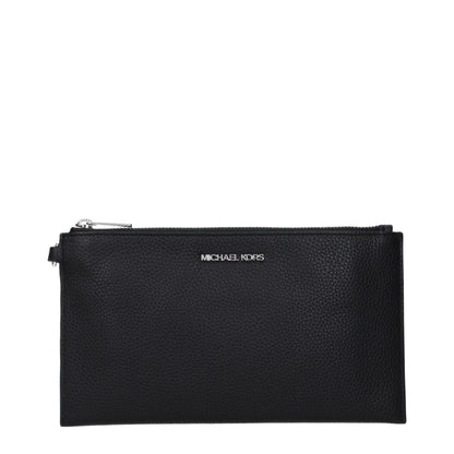 Large Clutch Handbag by Michael Kors for women in leather black & silver features a architectural silhouette, showcasing a secure zipper, ample , and versatile handle for a architectural finish.