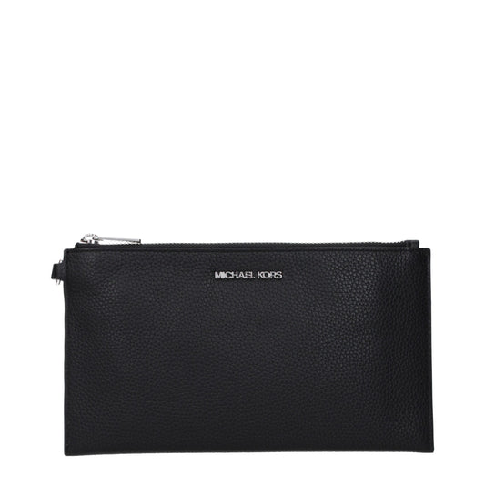 Large Clutch Handbag by Michael Kors for women in leather black & silver features a architectural silhouette, showcasing a secure zipper, ample , and versatile handle for a architectural finish.