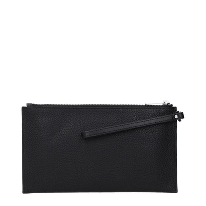 Large Clutch Handbag by Michael Kors for women in leather black & silver showcases a sculptural silhouette, featuring a secure zipper, ample , and versatile handle for a sculptural aesthetic.