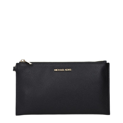 Large Clutch Handbag by Michael Kors for women in leather black & gold features an sculptural silhouette, showcasing a secure zipper and sculptural with versatile handle for a sophisticated look.