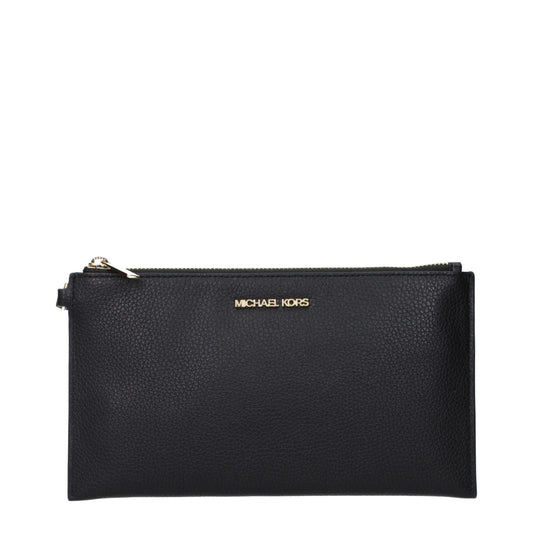 Large Clutch Handbag by Michael Kors for women in leather black & gold features an sculptural silhouette, showcasing a secure zipper and sculptural with versatile handle for a sophisticated look.
