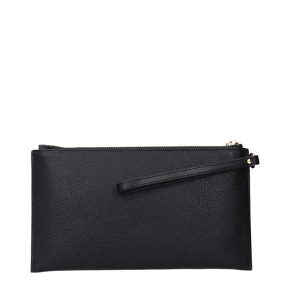Large Clutch Handbag by Michael Kors for women in leather black & gold features a sculptural silhouette with a secure zipper, ample , and versatile handle for a sculptural finish.