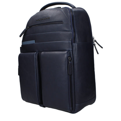 Large Backpack by Piquadro for men in leather blue presents a stately Leather Large Backpack design, showcasing a secure zipper with ample built-in-compartments & external-pockets and versatile backpack-strap, adjustable-strap & handle for a stately finish.