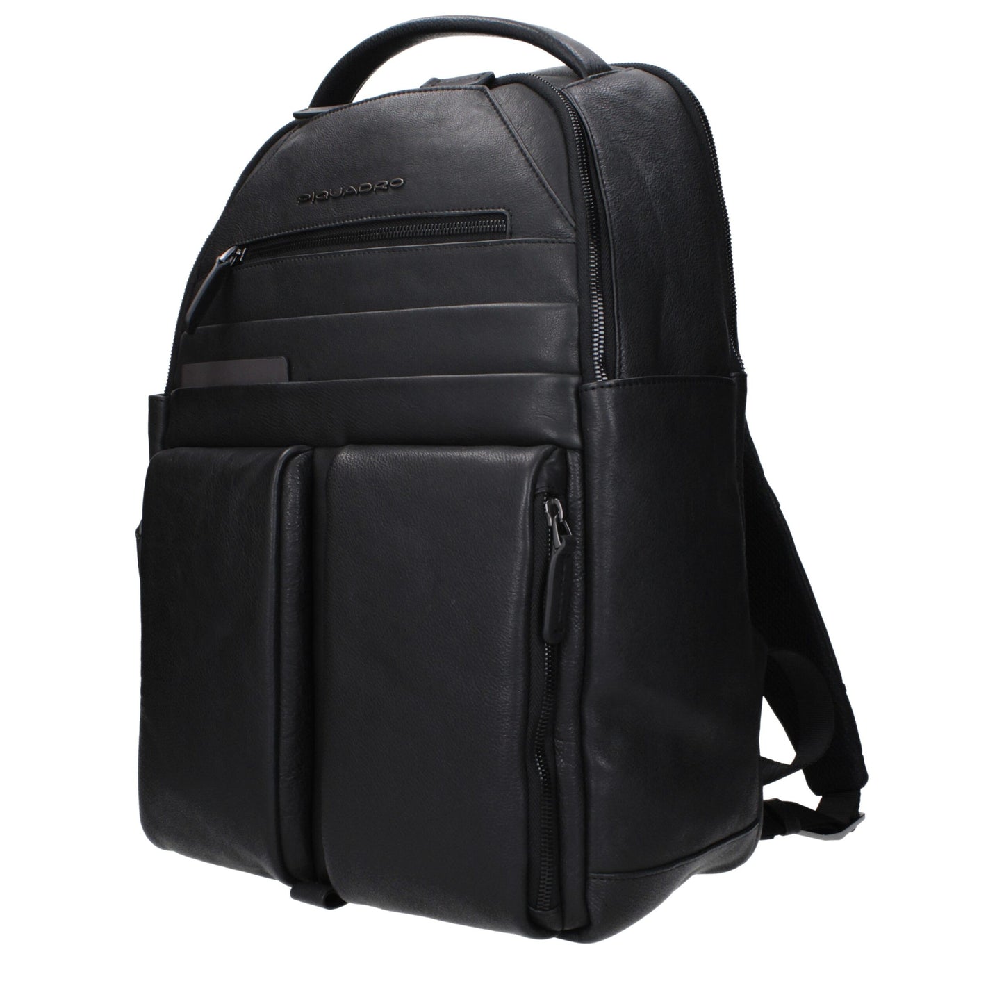 Large Backpack by Piquadro for men in faux patent leather black showcases an architectural Faux Patent Leather Large Backpack design, featuring a secure zipper, ample built-in-compartments & external-pockets, and architectural backpack-strap, adjustable-strap & handle for a sophisticated look.