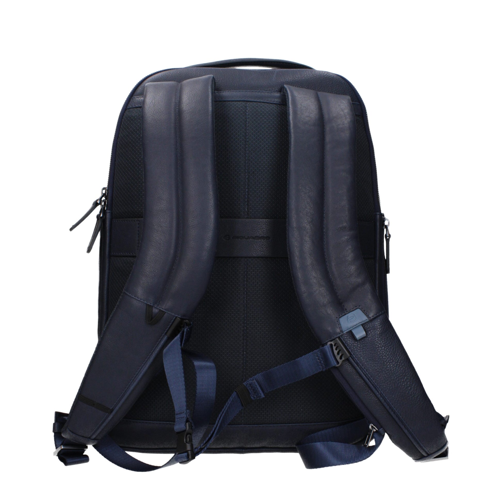 Large Backpack by Piquadro for men in leather blue features a refined silhouette, showcasing the Leather Large Backpack design with a secure zipper, ample built-in-compartments & external-pockets, and versatile backpack-strap, adjustable-strap & handle.