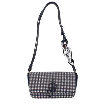 Small Shoulder Bag by J.W.Anderson for women in leather blue & silver features an effortlessly chic silhouette with a secure button, ample cardholder, and versatile shoulder-strap, adjustable-strap & handle for effortlessly chic everyday luxury.