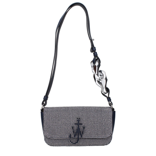 Small Shoulder Bag by J.W.Anderson for women in leather blue & silver features an effortlessly chic silhouette with a secure button, ample cardholder, and versatile shoulder-strap, adjustable-strap & handle for effortlessly chic everyday luxury.