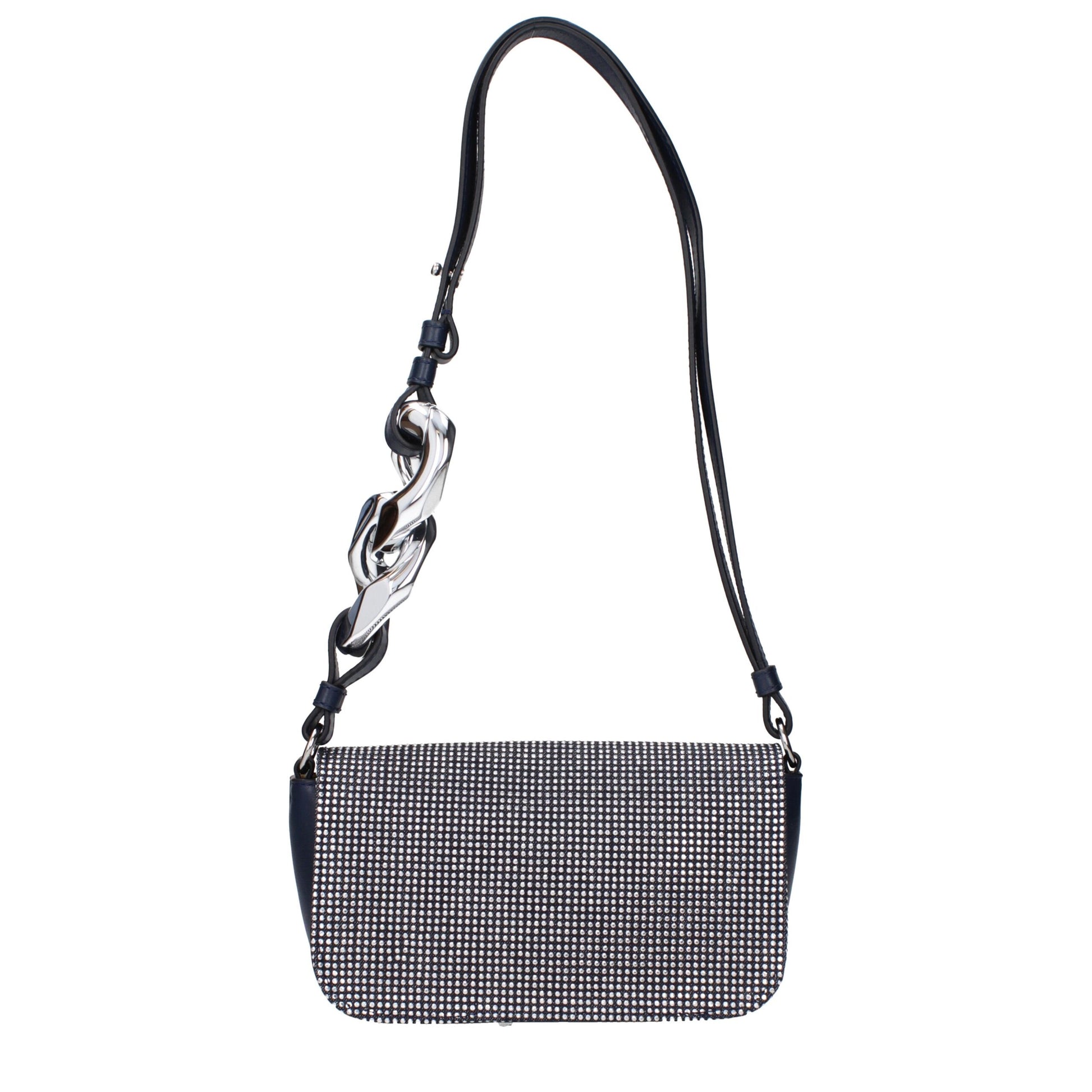 Small Shoulder Bag by J.W.Anderson for women in leather blue & silver features a effortless chic silhouette with a secure button, ample cardholder, and versatile shoulder-strap, adjustable-strap & handle for a effortless chic finish.
