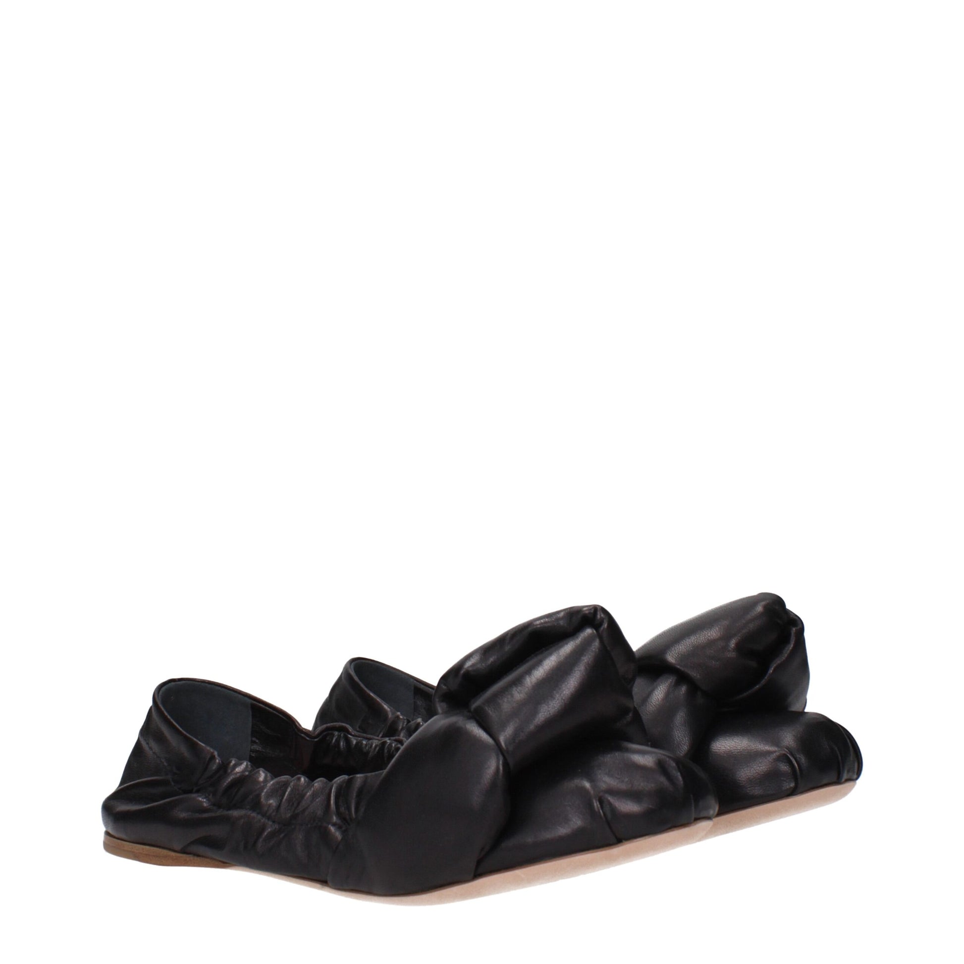 Ballet Flat Shoes by Miu Miu for women in leather black showcases a resplendent Women's Leather Ballet Flat Shoes aesthetic with a and round toe style.