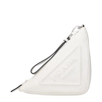 Small Clutch Handbag by Prada for women in leather white features a sculptural silhouette with a secure zipper, organized , and versatile handle for a sculptural finish.