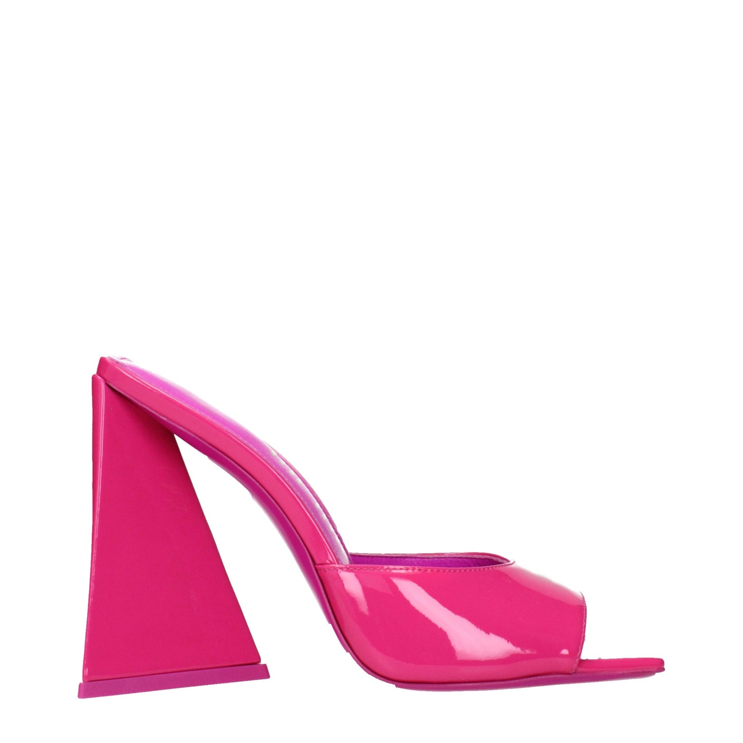 Sandals by The Attico for women in patent leather fuchsia & pink showcases a sculptural silhouette as Women's Patent Leather Sandals, defined by a sculptural and sculptural open toe style for a sculptural look.