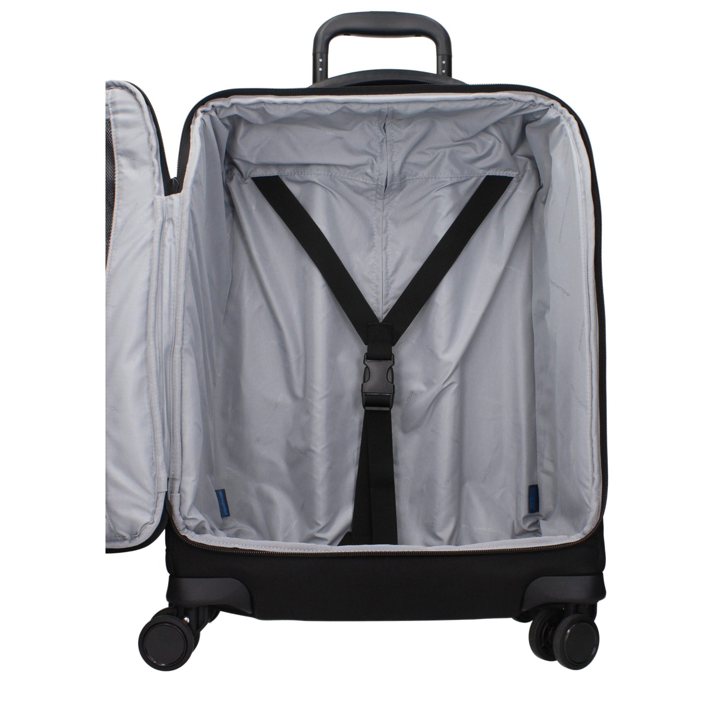 Small Duffel Bag by Piquadro for men in leather black presents a refined silhouette from the Leather Small Duffel Bag collection, featuring a refined zipper, ample built-in-compartments, external-pockets & internal-pockets, and versatile adjustable-strap & handle.