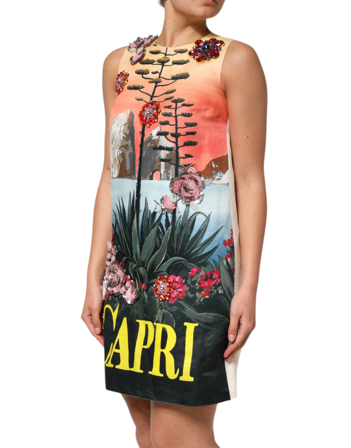 Dolce & Gabbana Women's A Line Sleeveless Acetate Crystal & Silk Mini Dress - Multicolor Print