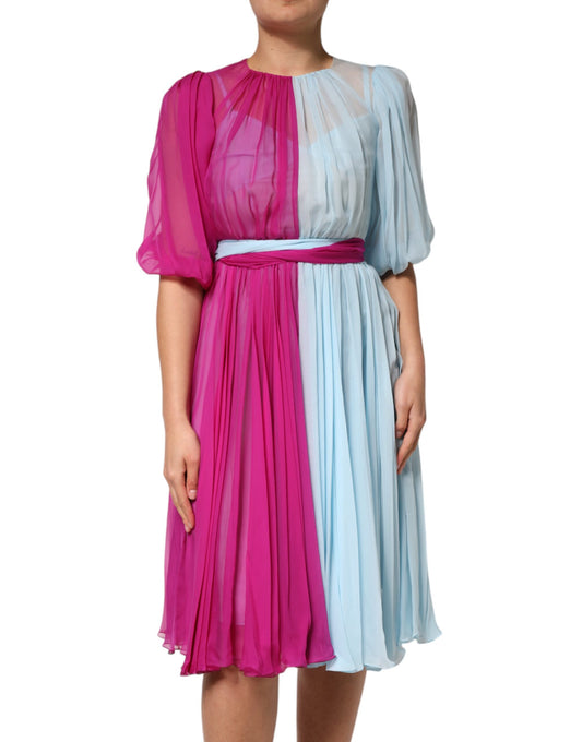 Dolce & Gabbana Women's Silk & Nylon Midi Dress - Fuchsia Light Blue