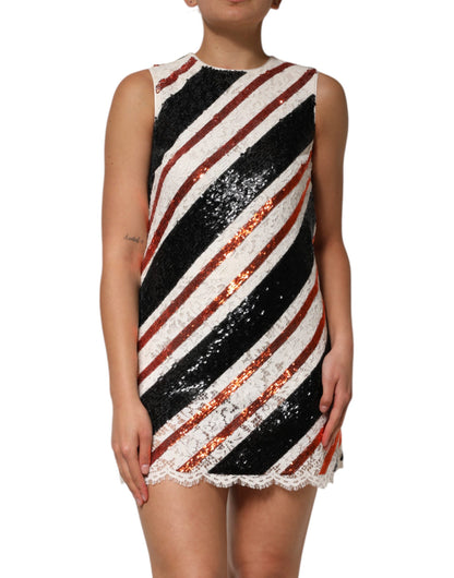 Dolce & Gabbana Women's Shift Cotton Nylon Rayon Sequins & Silk Mini Dress - Black Multicolor Orange White