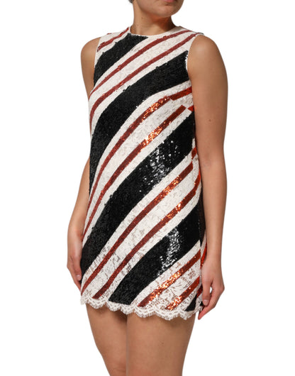 Dolce & Gabbana Women's Shift Cotton Nylon Rayon Sequins & Silk Mini Dress - Black Multicolor Orange White